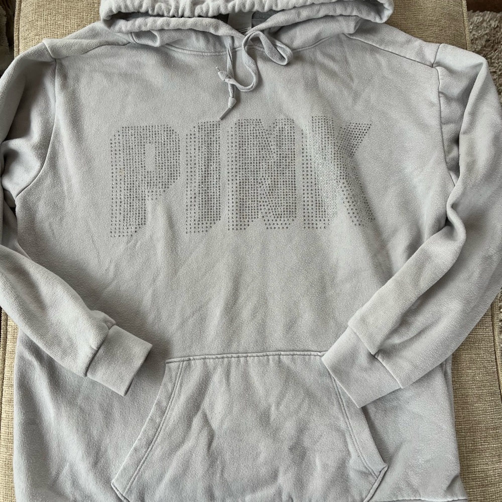 VS PINK Women’s Victoria's Secret Soft Gray Bling Hoodie-Medium